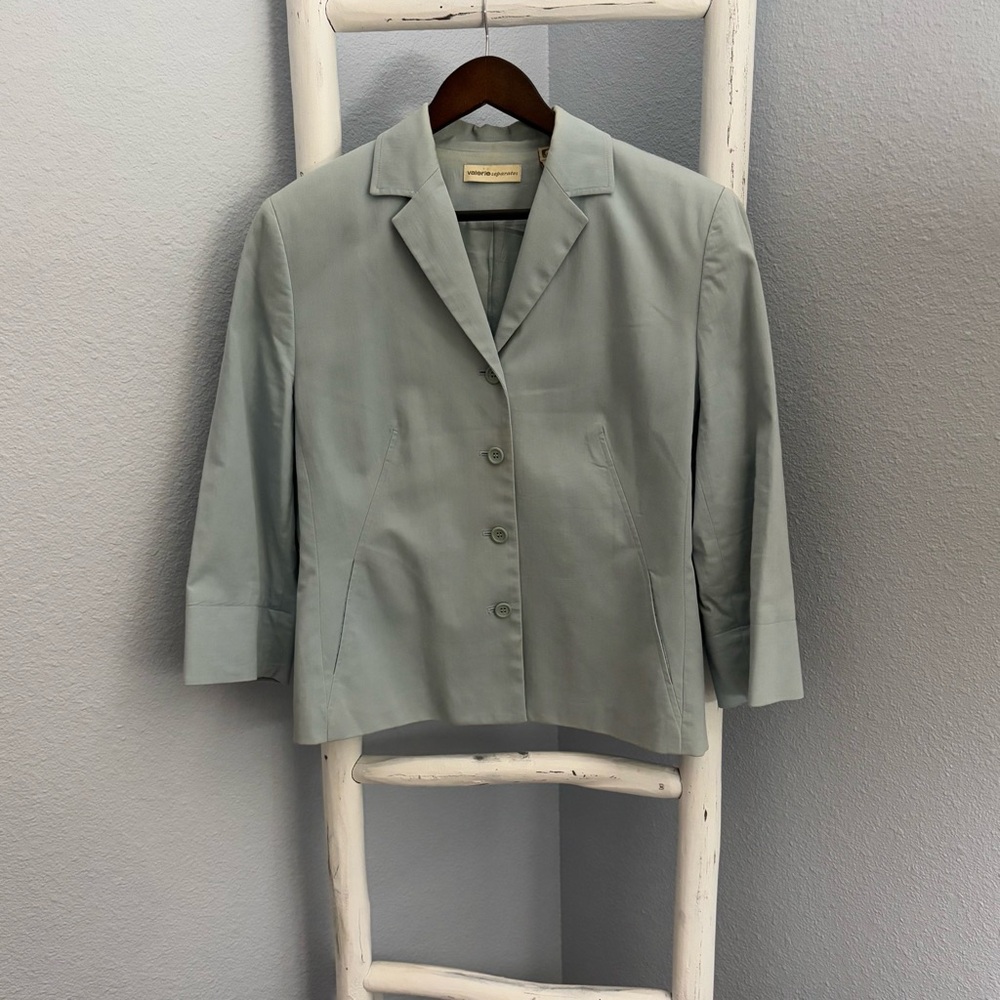 VTG Valerie Stevens Blue Cotton Blazer Jacket Sz 14